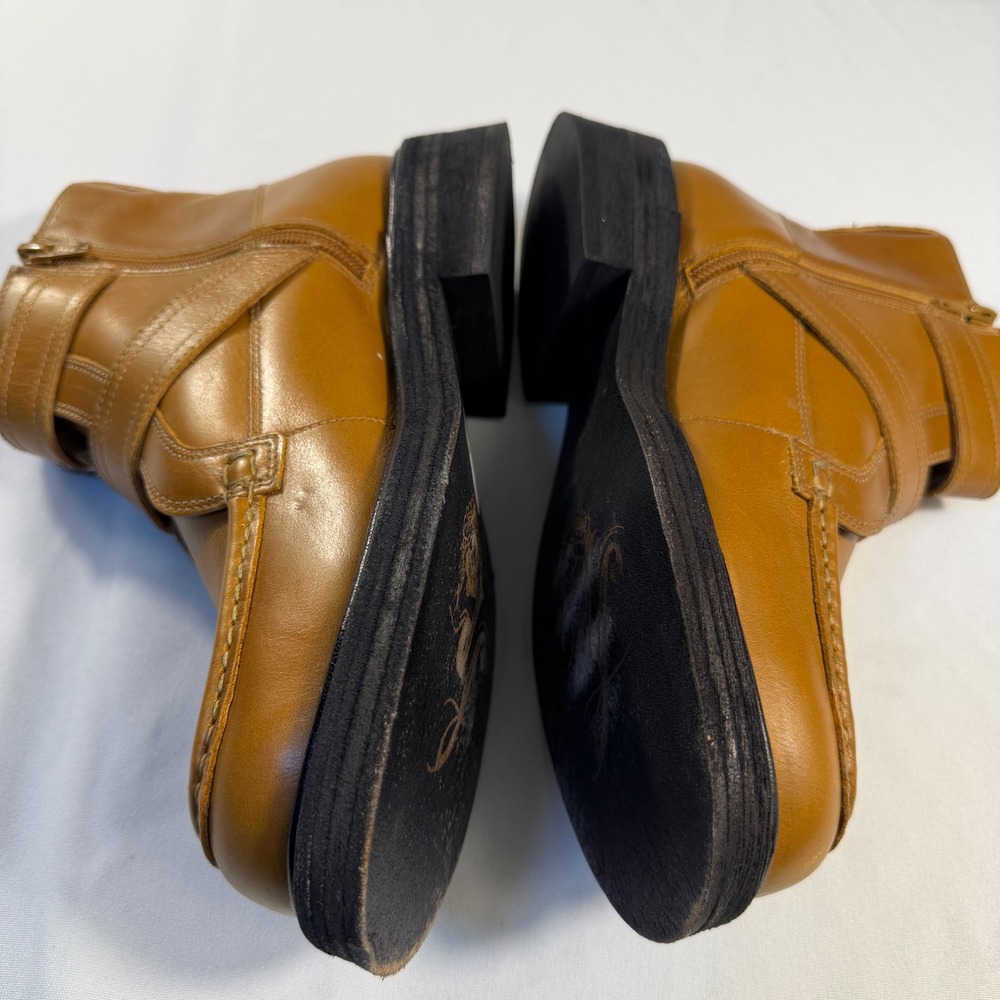Free People Tan Leather Double Buckle Moc Toe Ankle Boots Brown 8.5 0004435728 - Picture 5 of 8